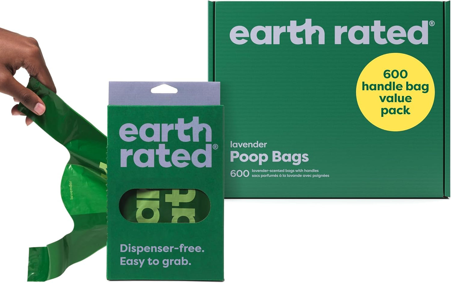 Earth Rated Lavender Dog Waste Bags with Handles - Value Pack of 600, Easy Tie and Guaranteed Leakproof