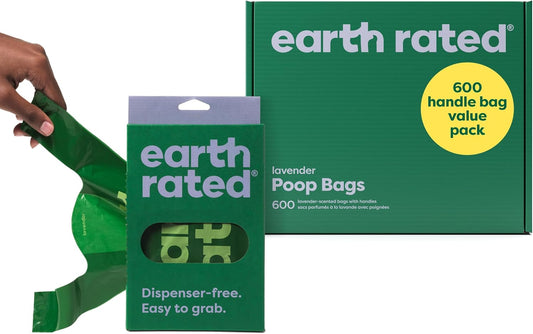 Earth Rated Lavender Dog Waste Bags with Handles - Value Pack of 600, Easy Tie and Guaranteed Leakproof