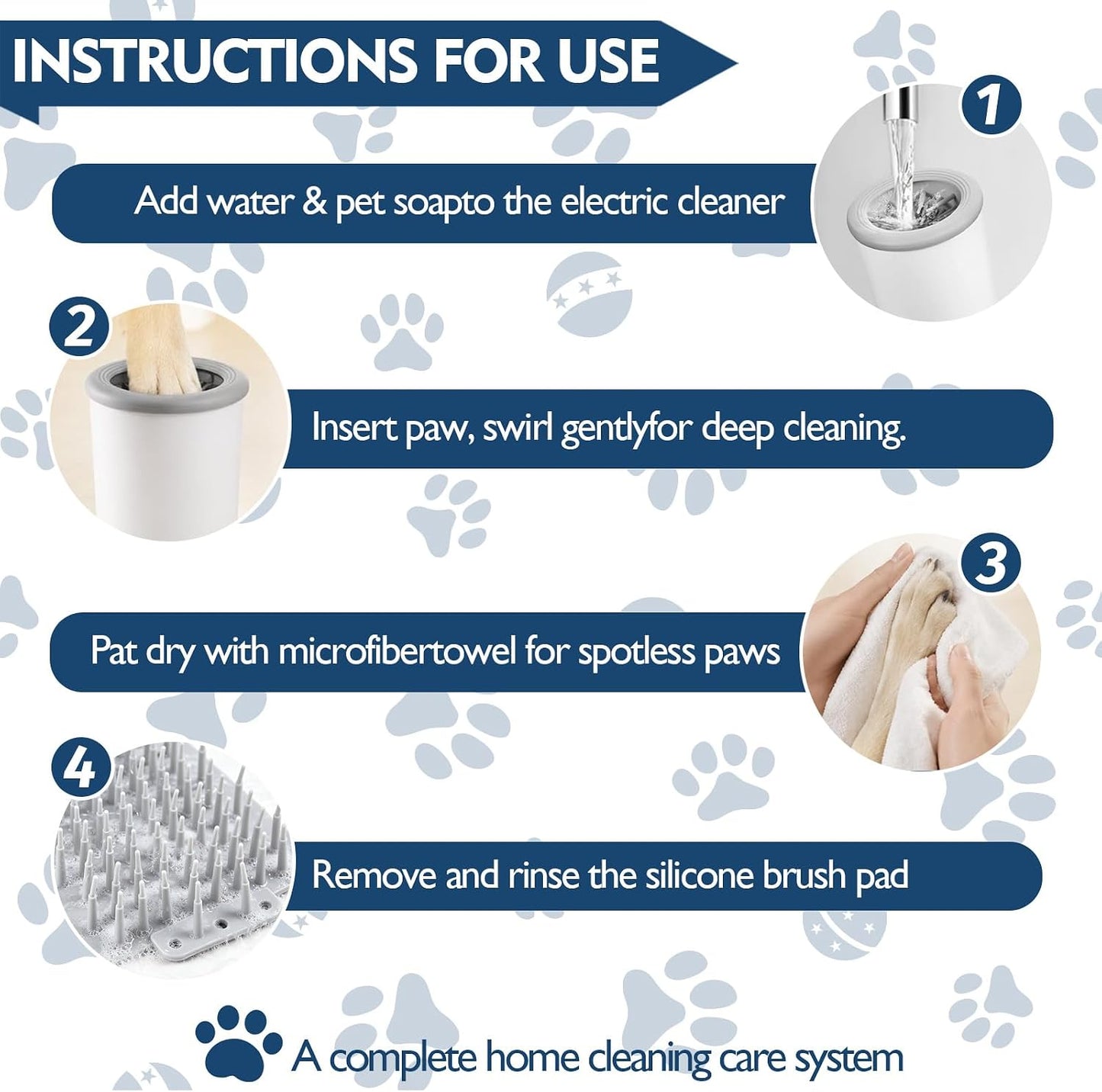 Dog Paw Cleaner Automatic Silicone Washer Cup, USB Rechargeable 2000Mah Portable Grooming Massager Dirty Paws for Small Medium Dogs Cats, White
