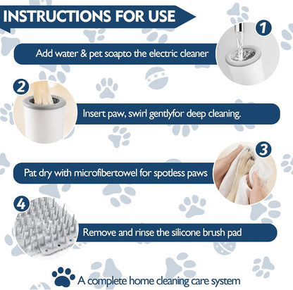 Dog Paw Cleaner Automatic Silicone Washer Cup, USB Rechargeable 2000Mah Portable Grooming Massager Dirty Paws for Small Medium Dogs Cats, White