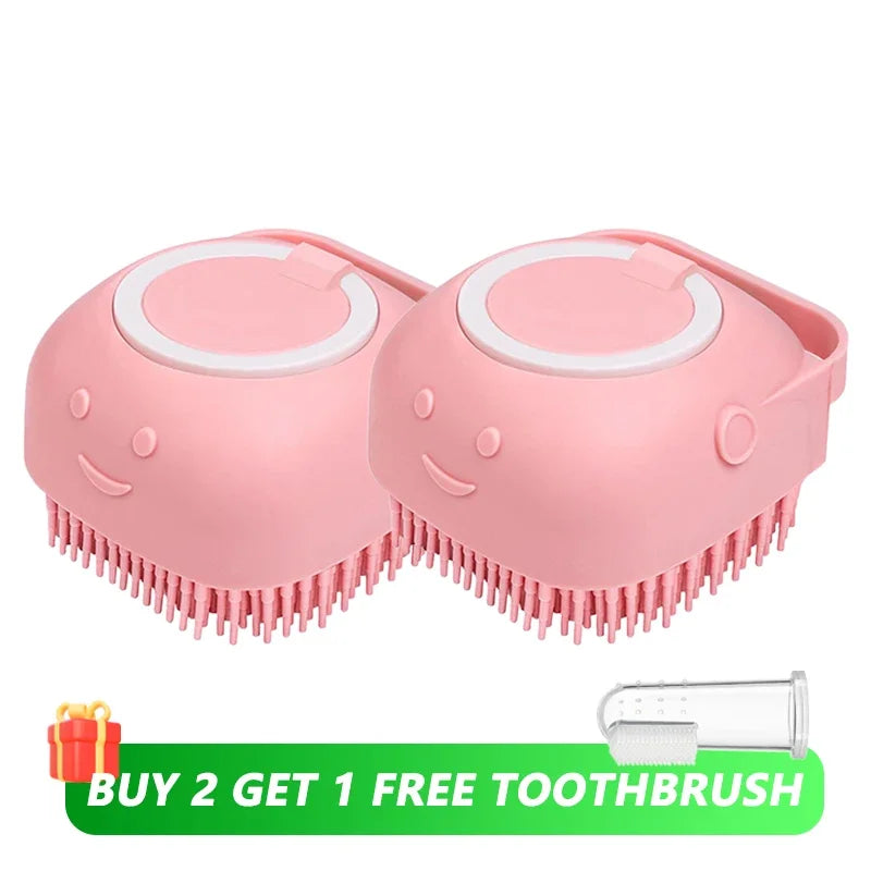 Professional Dog and Cat Bathing Brush with Shampoo Dispenser - Soft Silicone and Rubber Bristle Grooming Tool