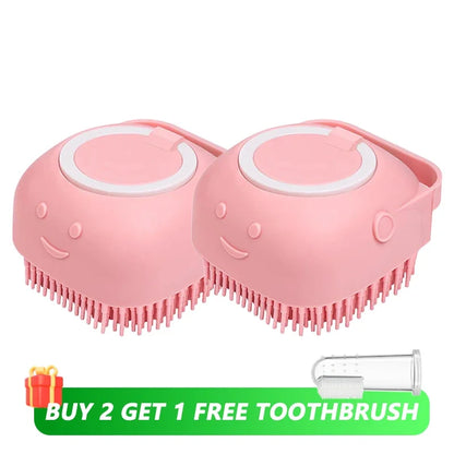 Professional Dog and Cat Bathing Brush with Shampoo Dispenser - Soft Silicone and Rubber Bristle Grooming Tool