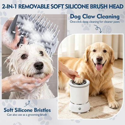 Dog Paw Cleaner Automatic Silicone Washer Cup, USB Rechargeable 2000Mah Portable Grooming Massager Dirty Paws for Small Medium Dogs Cats, White
