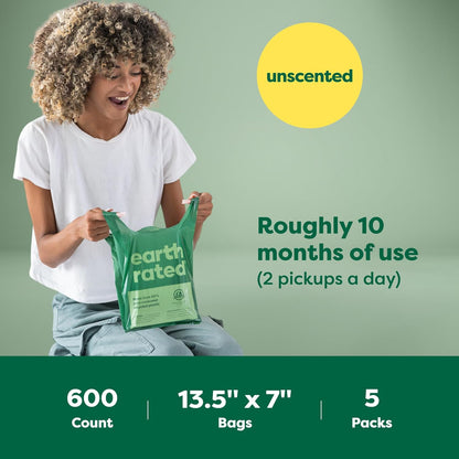 Earth Rated Lavender Dog Waste Bags with Handles - Value Pack of 600, Easy Tie and Guaranteed Leakproof