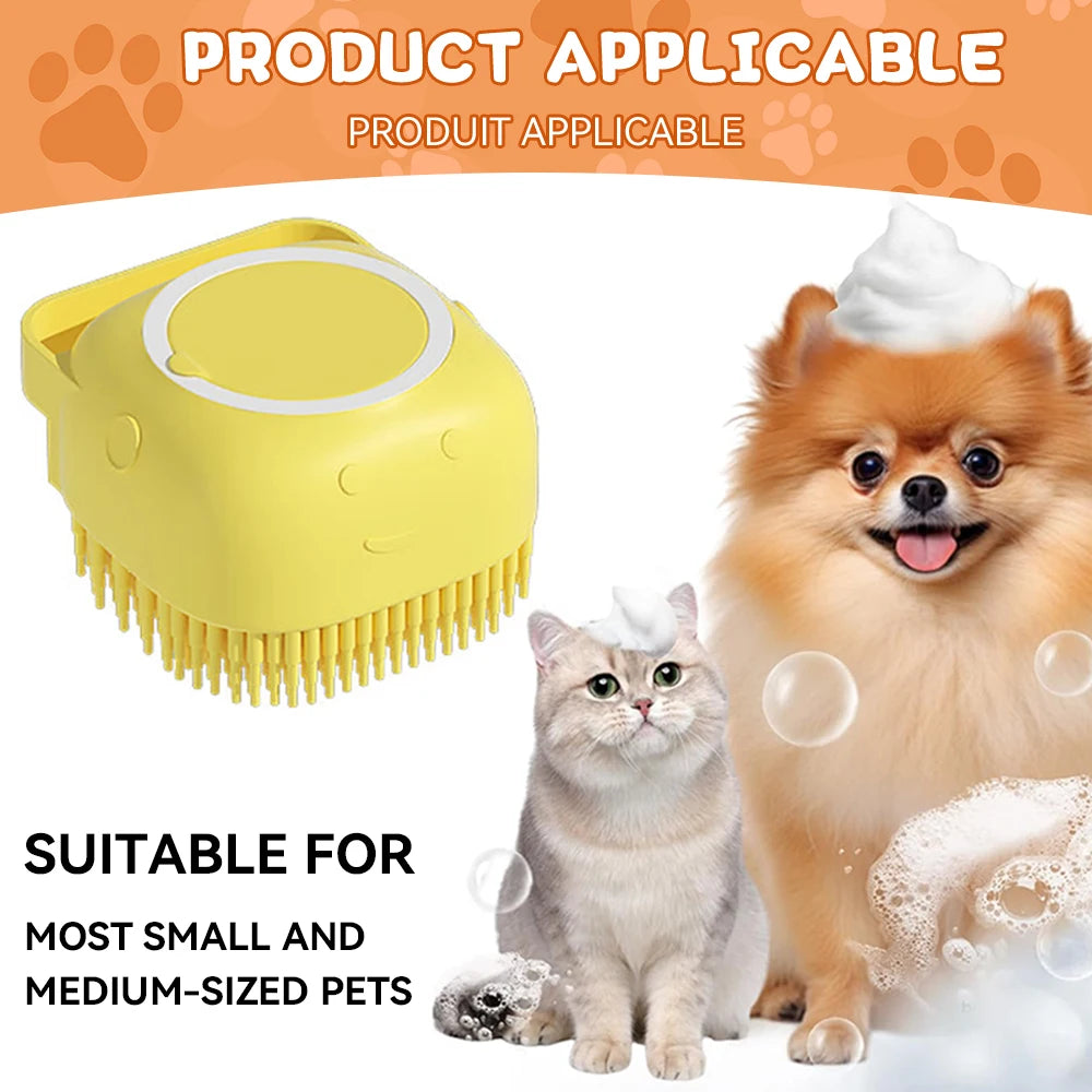 Professional Dog and Cat Bathing Brush with Shampoo Dispenser - Soft Silicone and Rubber Bristle Grooming Tool
