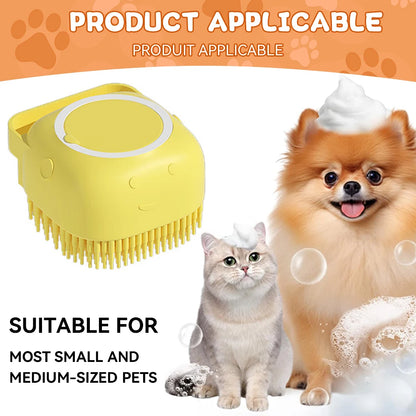 Professional Dog and Cat Bathing Brush with Shampoo Dispenser - Soft Silicone and Rubber Bristle Grooming Tool