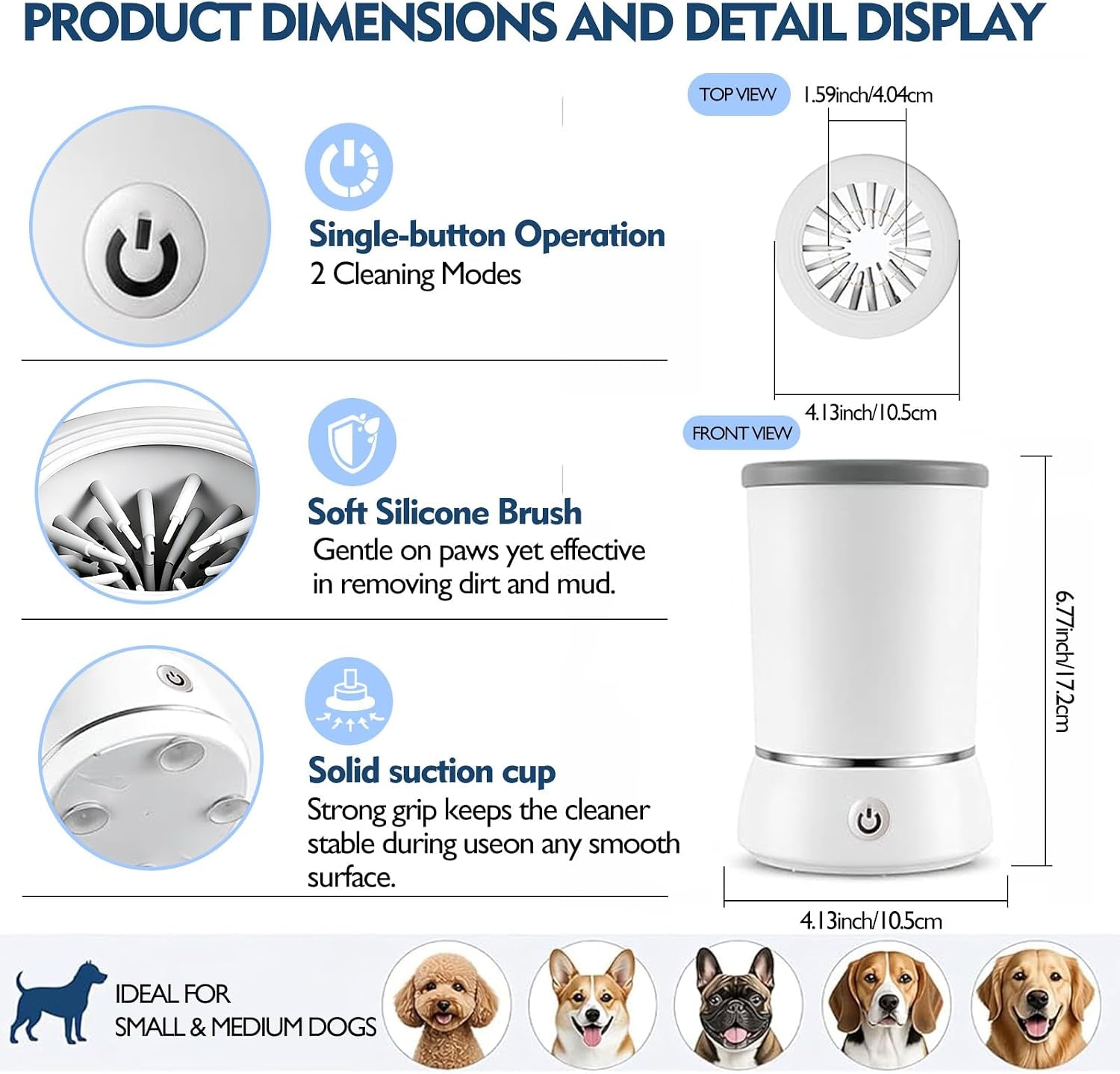 Dog Paw Cleaner Automatic Silicone Washer Cup, USB Rechargeable 2000Mah Portable Grooming Massager Dirty Paws for Small Medium Dogs Cats, White