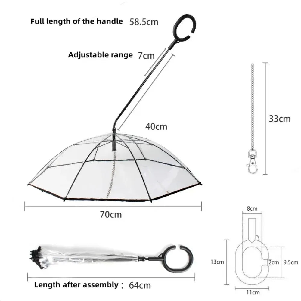 Transparent Dog Rain Umbrella – Detachable & Adjustable Pet Leash for Small Dogs