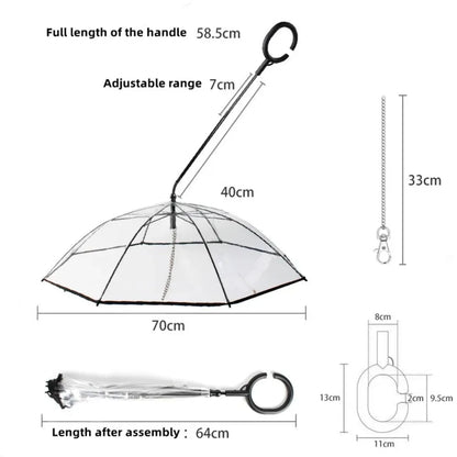 Transparent Dog Rain Umbrella – Detachable & Adjustable Pet Leash for Small Dogs