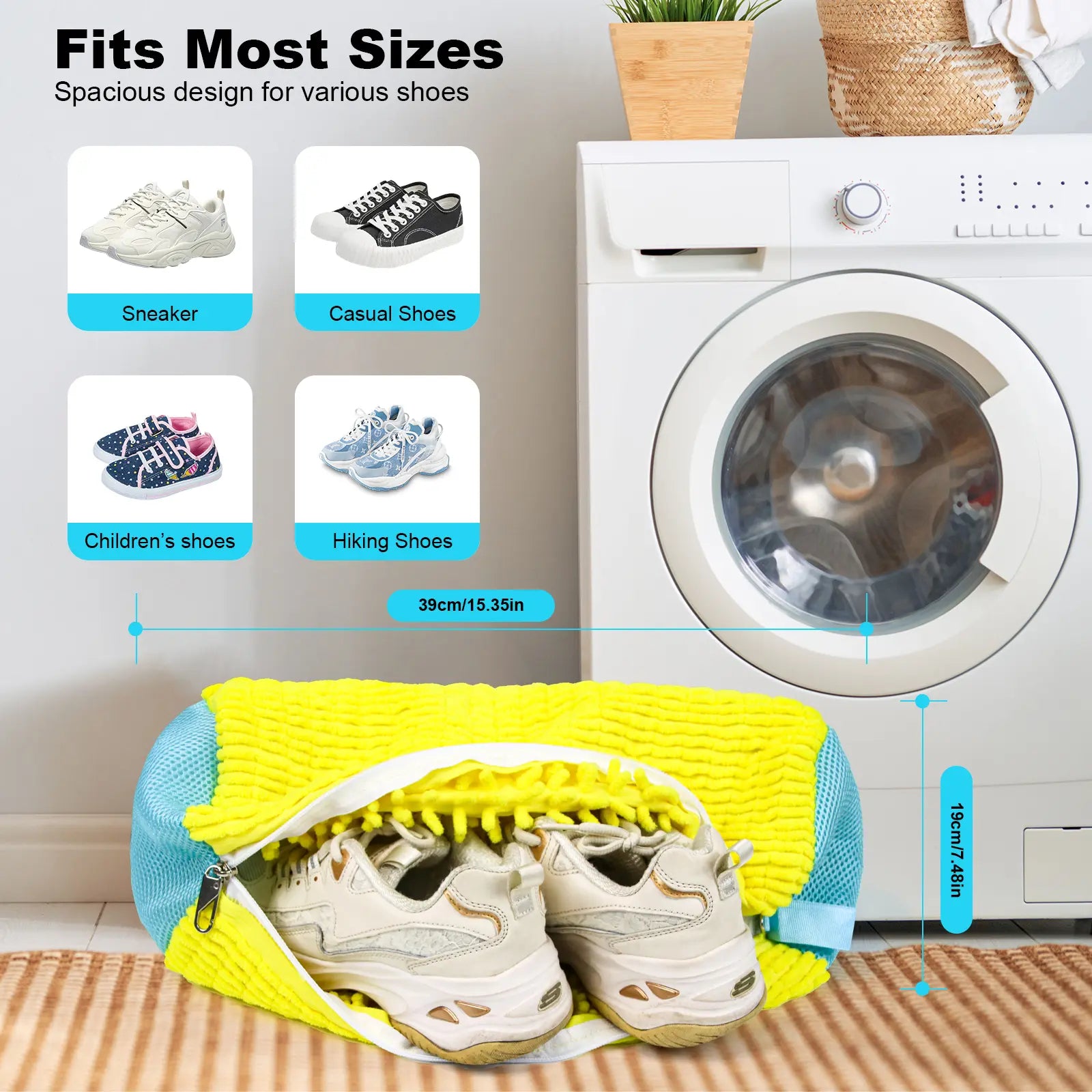 Shoe Washing Bag for Washing Machine and Drying Machine - Durable Shoe Washing Bag Suitable for All Shoe Sizes, Will Not Damage Shoes, Can Be Reused, and Is Easy to Store (Yellow/Gray) Laundry Organizer Laundry Room Organiser