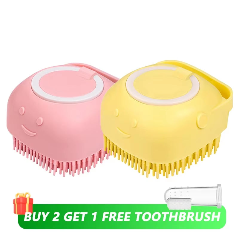 Professional Dog and Cat Bathing Brush with Shampoo Dispenser - Soft Silicone and Rubber Bristle Grooming Tool